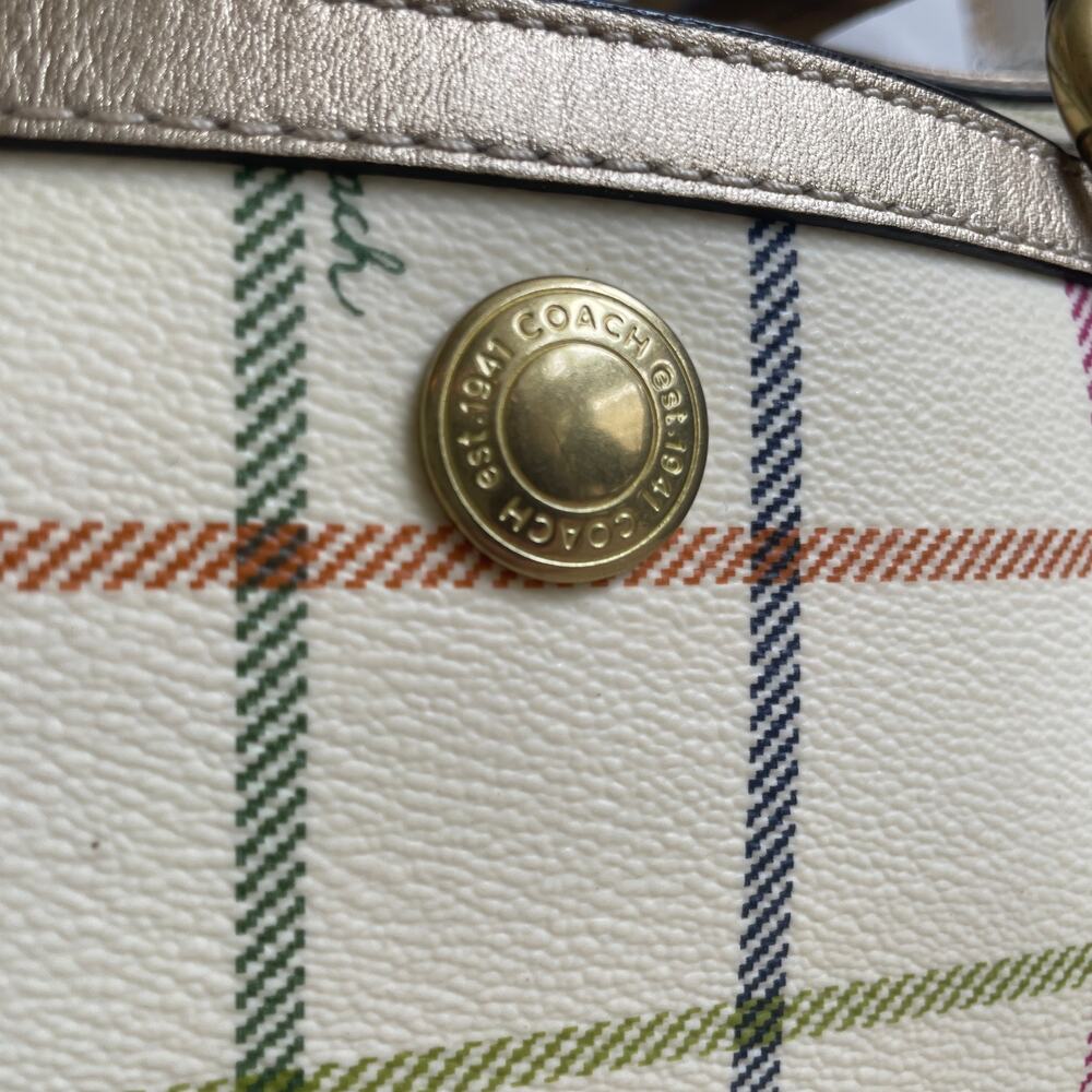 Rare Coach Heritage Stripe Tattersall Gold XL Satchel 13040 Plaid, Metallic NWOT - Picture 10 of 10